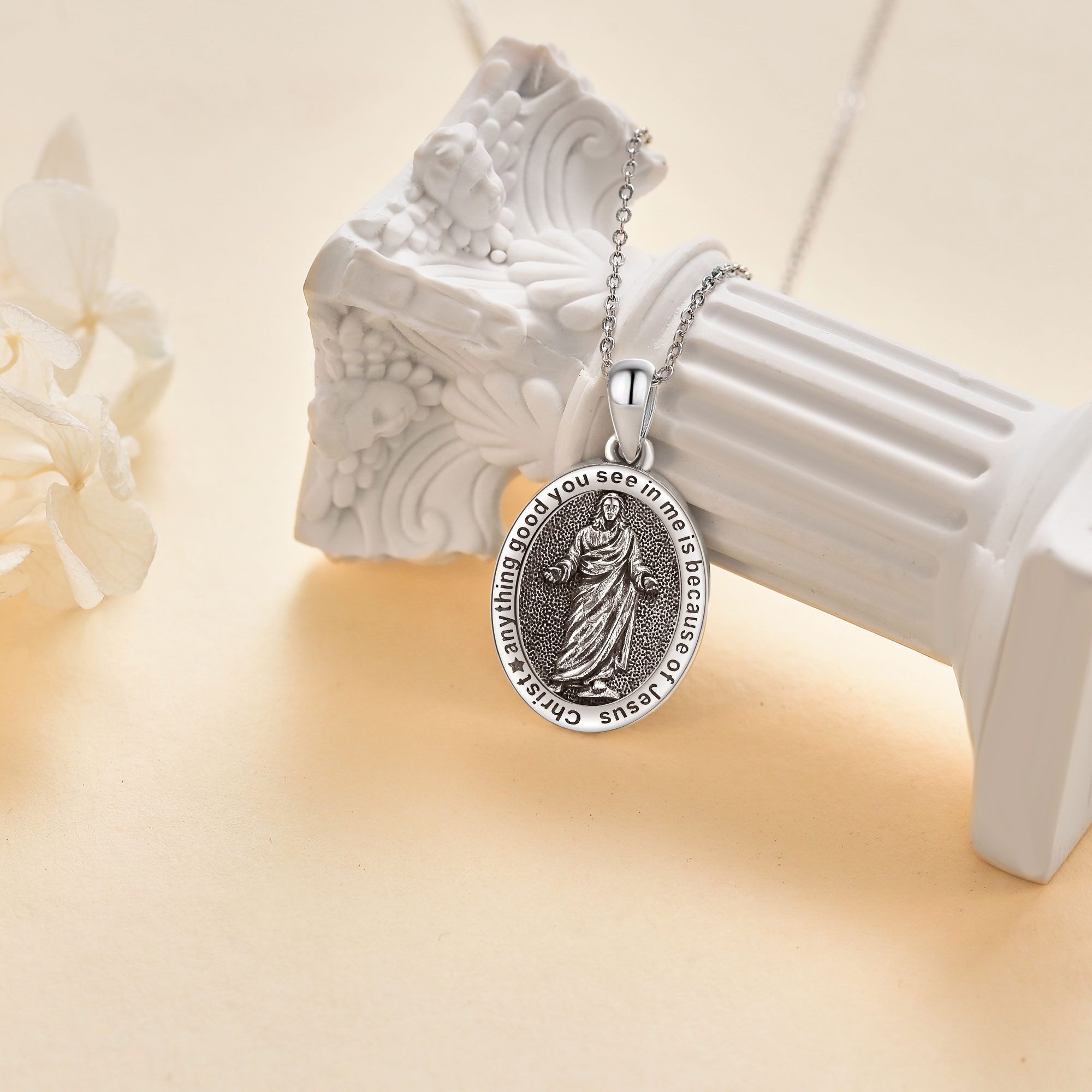 925 Sterling Silver Jesus Pendant Necklace, Religious Gift